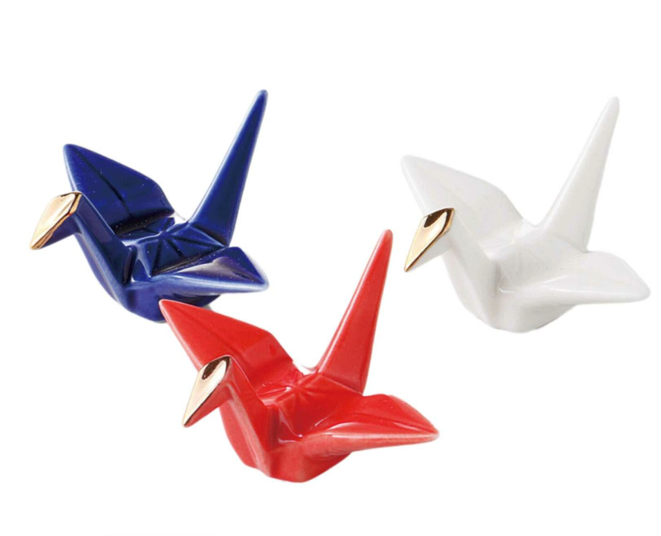 Porcelain Crane Chopstick Rest 3pc Set