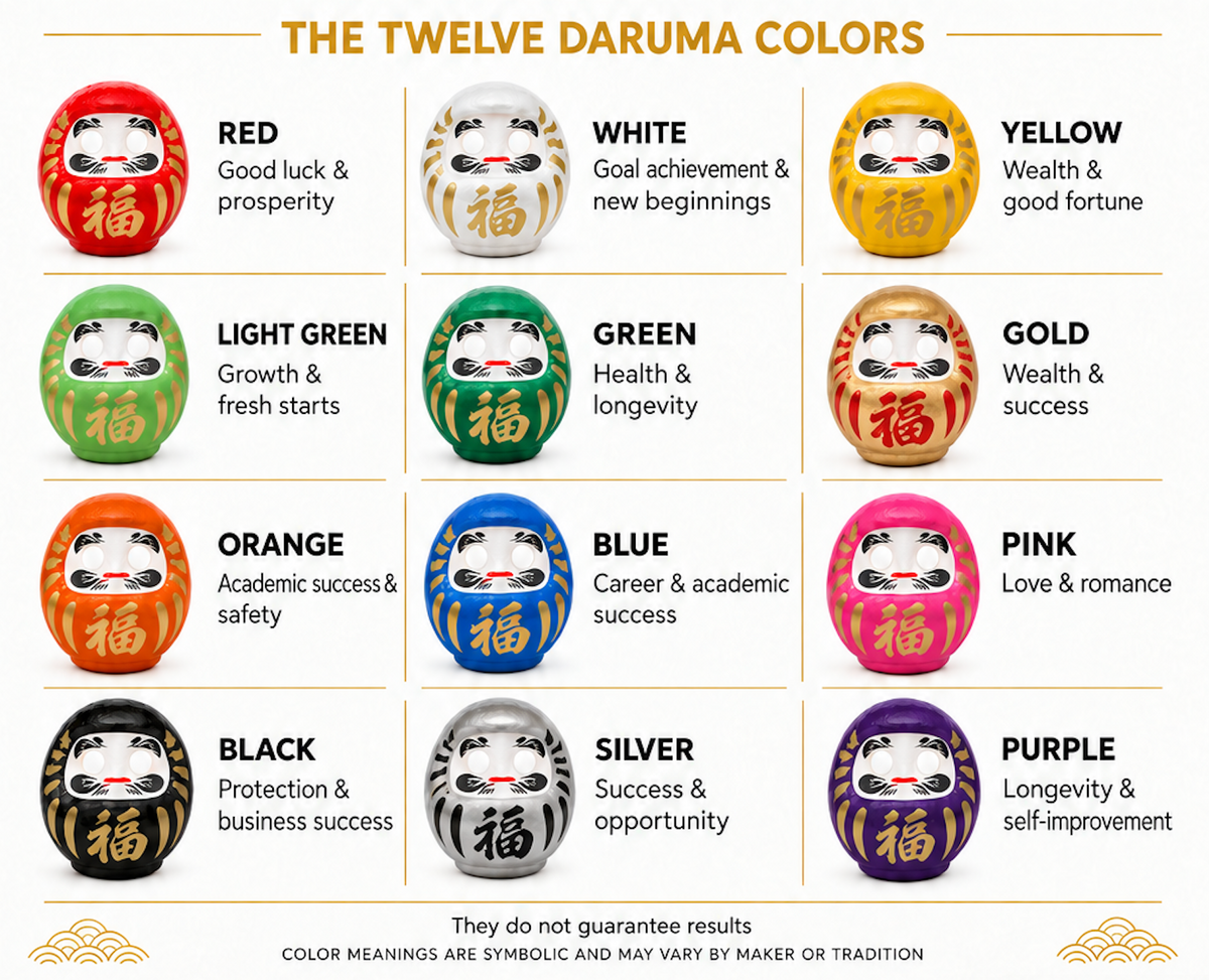 Pottery Daruma Doll 6-Color Set