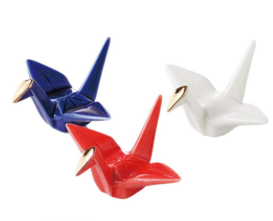Porcelain Crane Chopstick Rest 3pc Set