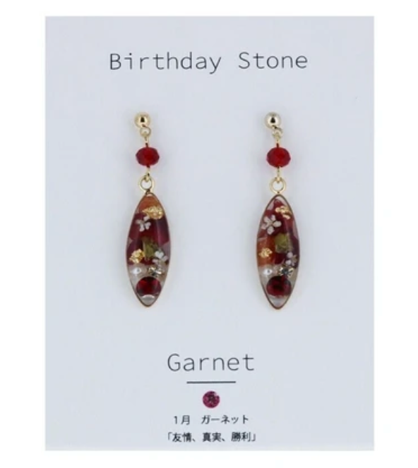 Birthday stone & dried flower earrings with titanium post