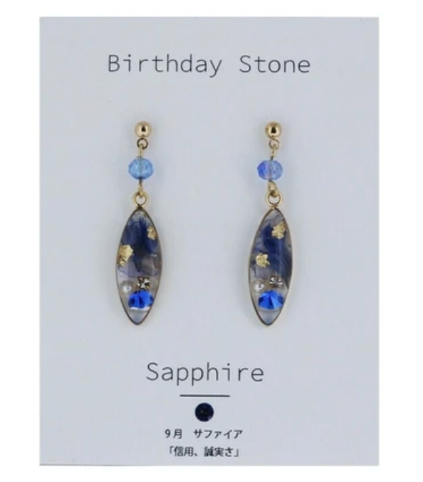 Birthday stone & dried flower earrings with titanium post