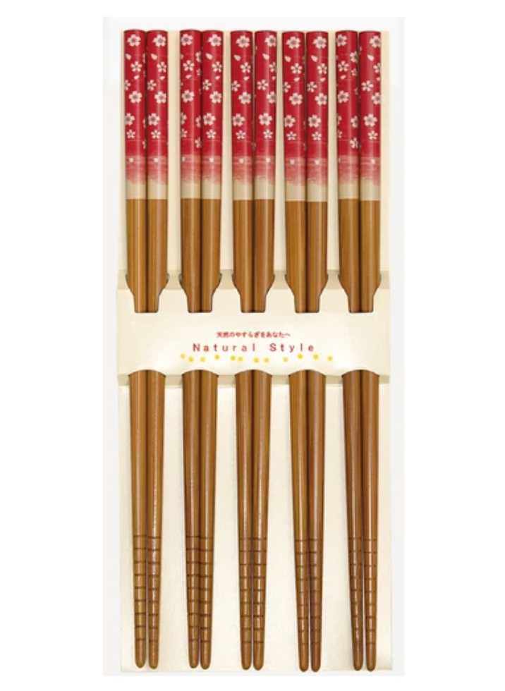 Sakura Blossom Bamboo Chopstick Set for 5 (Single-Color Set)