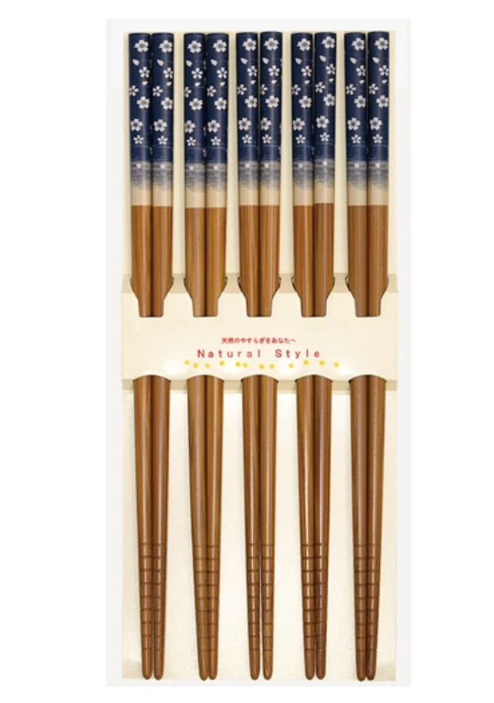 Sakura Blossom Bamboo Chopstick Set for 5 (Single-Color Set)