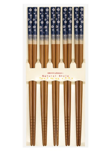 Sakura Blossom Bamboo Chopstick Set for 5 (Single-Color Set)